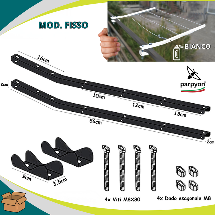 Bracci Stendibiancheria da balcone esterno bianco fisso #colore_bianco