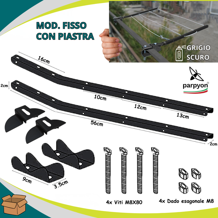 Bracci Stendibiancheria da balcone esterno nero #colore_grigio-scuro