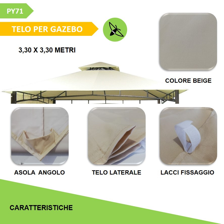 Telo gazebo 3.30X3.30 ANTIGUA [OCCASIONE] Copertura per gazebo da giardino