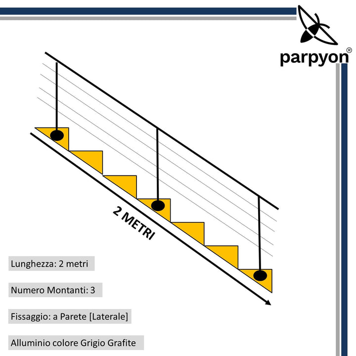 Ringhiera scala G. Grafite da 2 MT- Fissaggio Parete