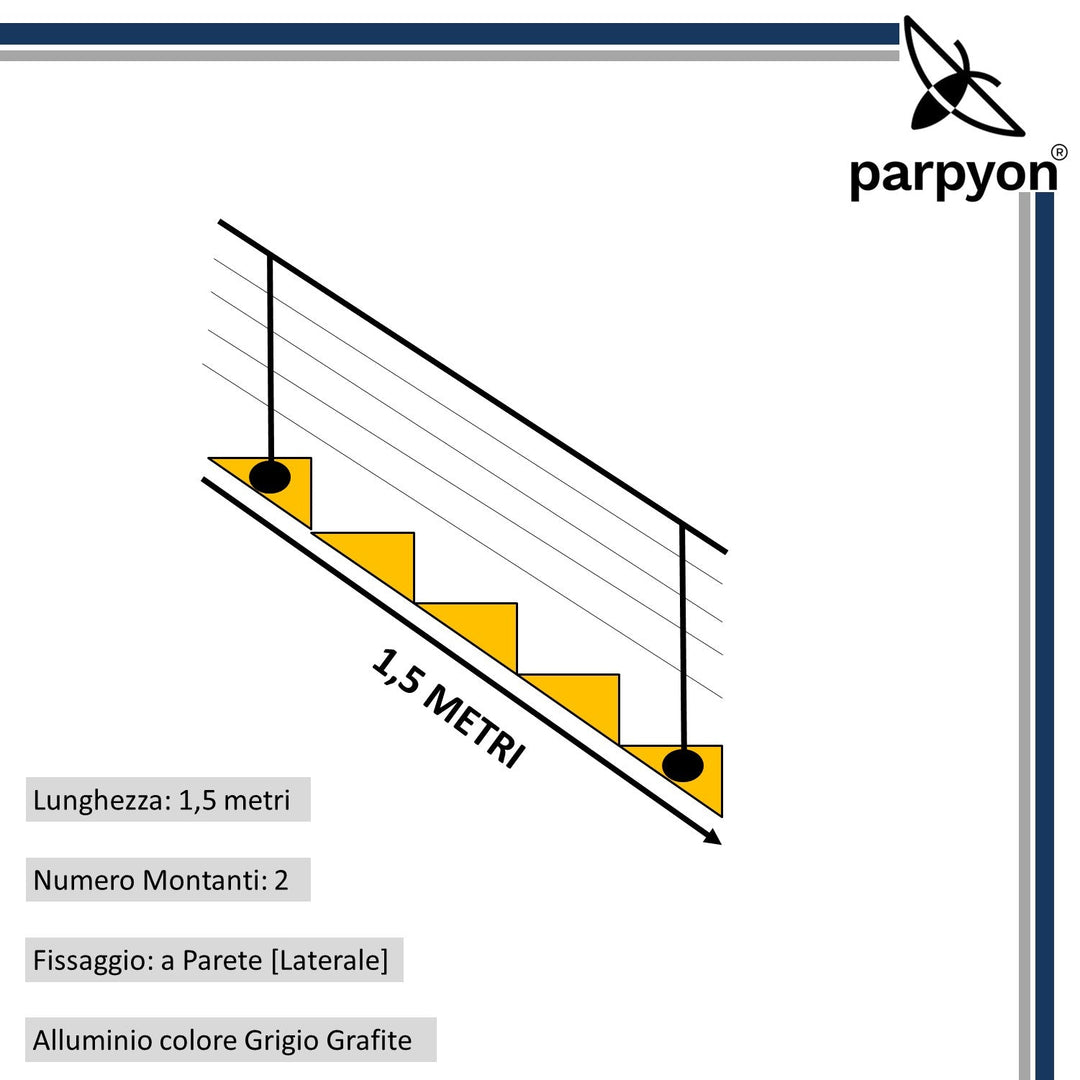 Ringhiera scala G. Grafite da 1,5 MT- Fissaggio Parete