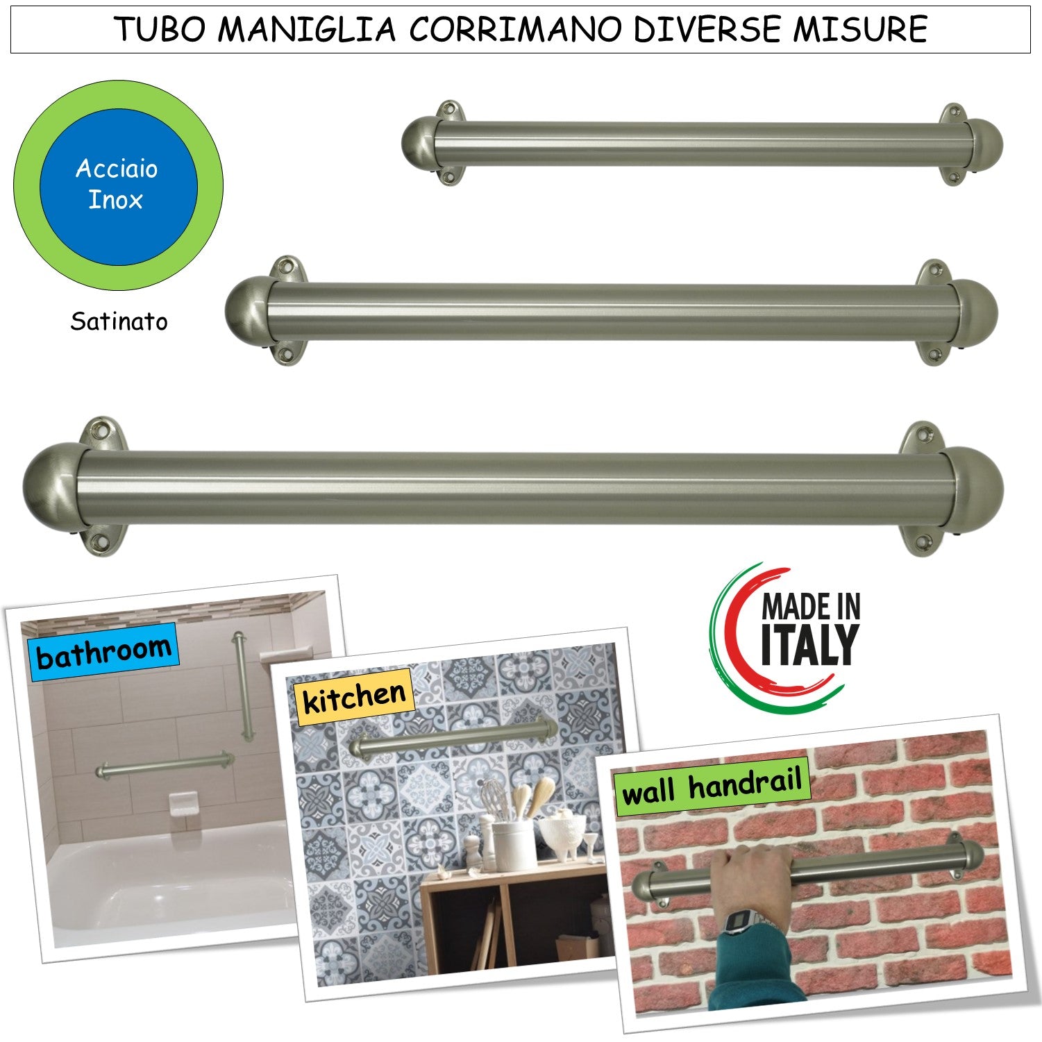 Corrimano scala interna in Acciaio Inox D.32mm con supporti 519 falenashop.myshopify.com
