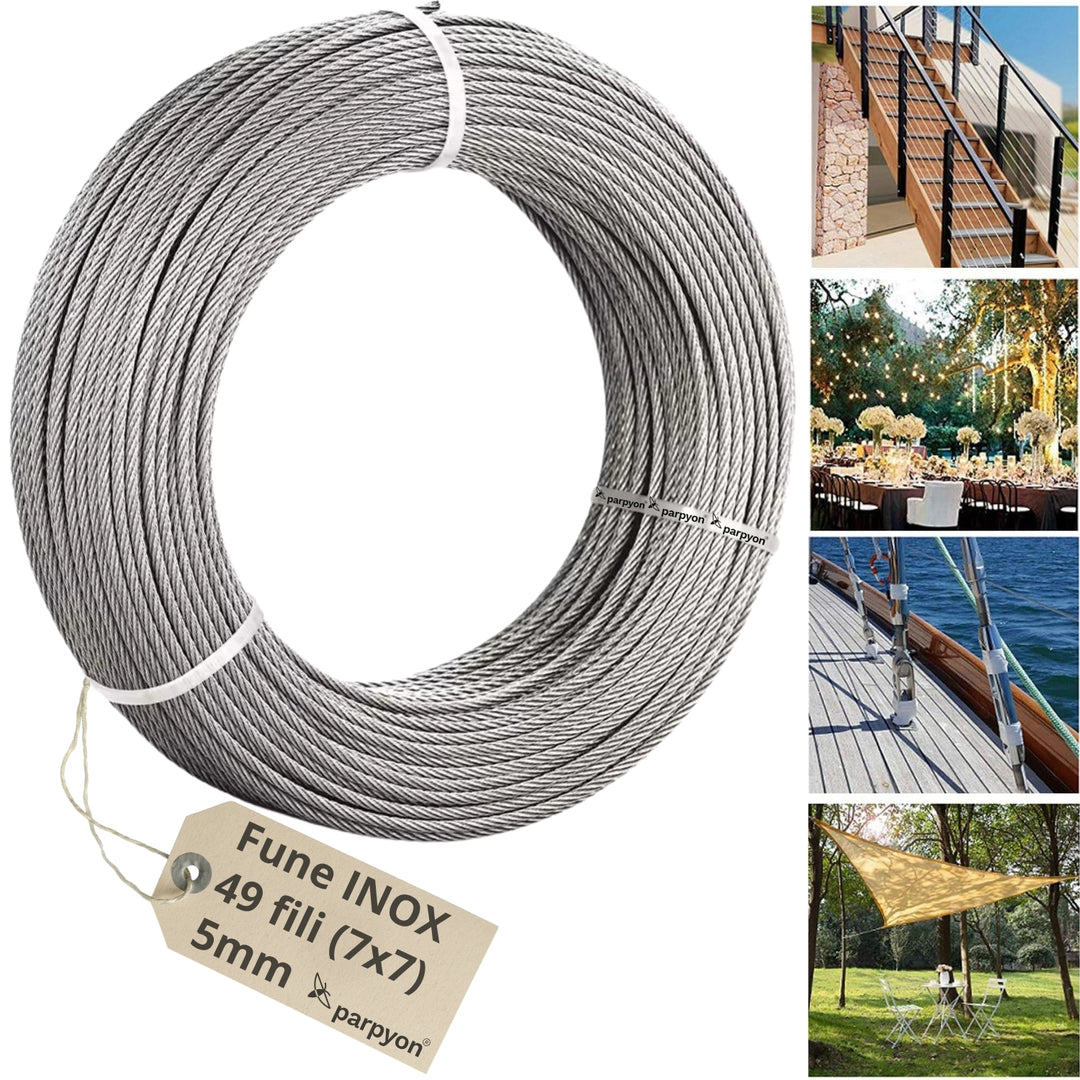 Fune Acciaio INOX AISI 316 per Esterno 49F.- D.5mm