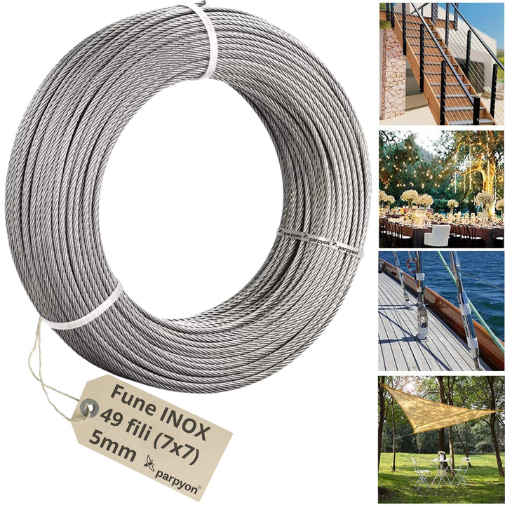 Fune Acciaio INOX AISI 316 per Esterno 49F.- D.5mm