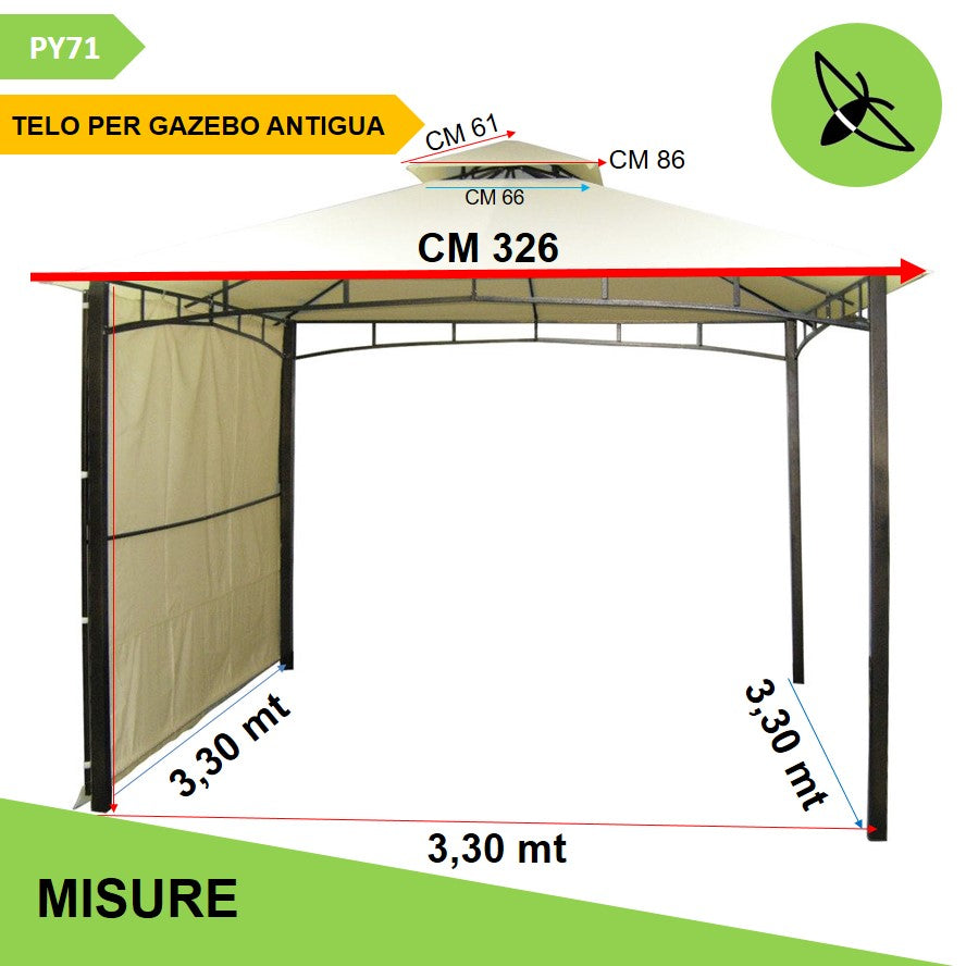 Telo gazebo 3.30X3.30 ANTIGUA [OCCASIONE] Copertura per gazebo da giardino