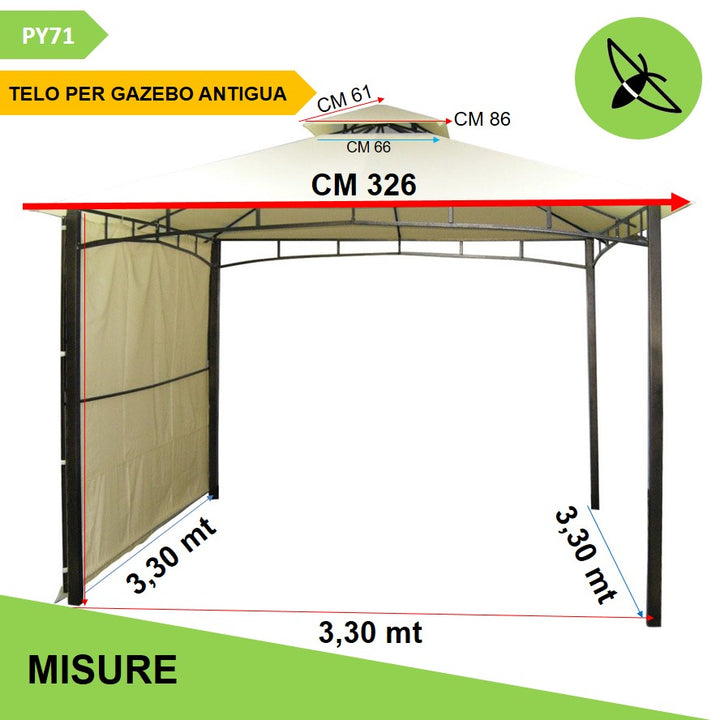 Telo gazebo 3.30X3.30 ANTIGUA [OCCASIONE] Copertura per gazebo da giardino
