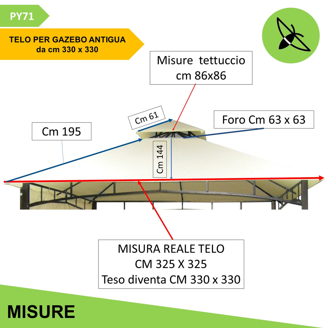 Telo gazebo 3.30X3.30 ANTIGUA [OCCASIONE] Copertura per gazebo da giardino