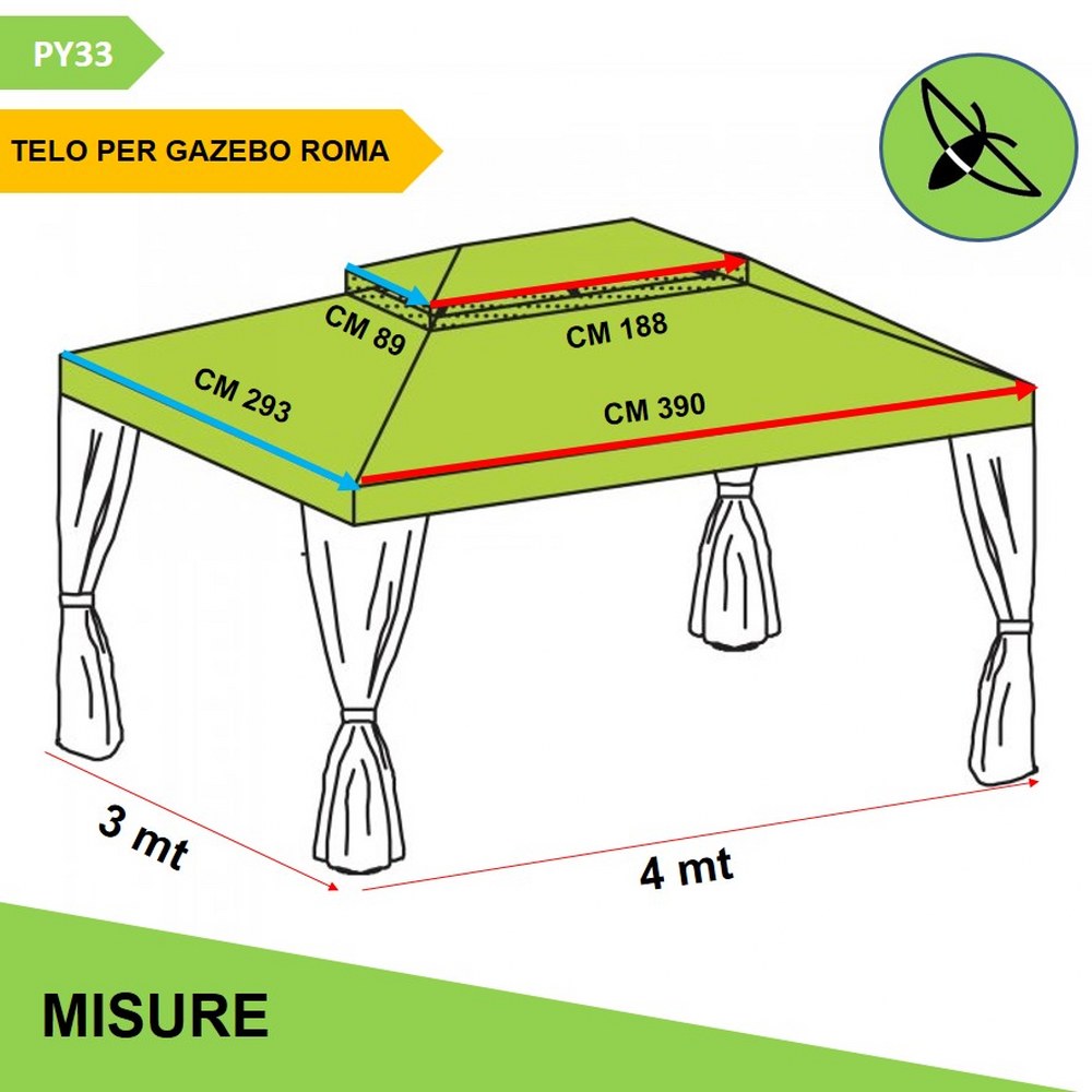 Telo gazebo 3x4 ROMA [OCCASIONE] Copertura per gazebo da giardino esterno