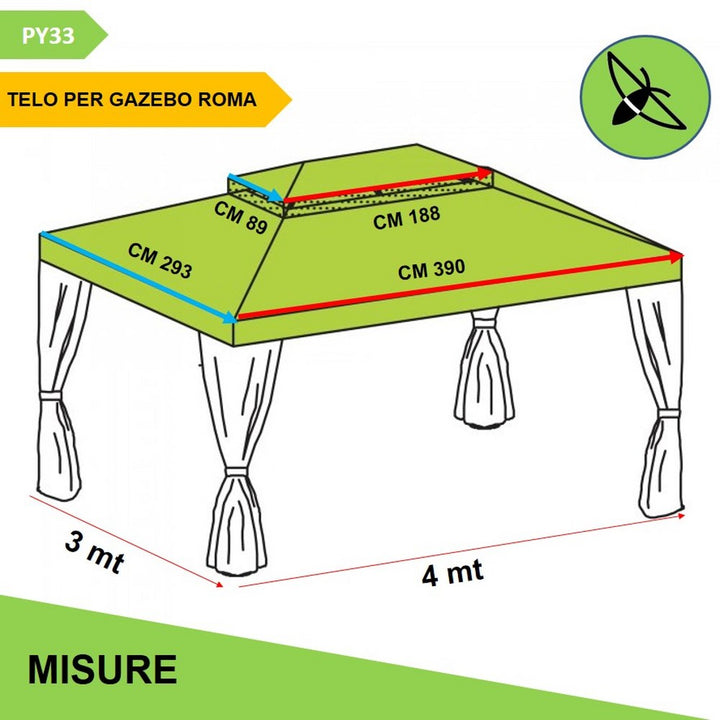 Telo gazebo 3x4 ROMA [OCCASIONE] Copertura per gazebo da giardino esterno