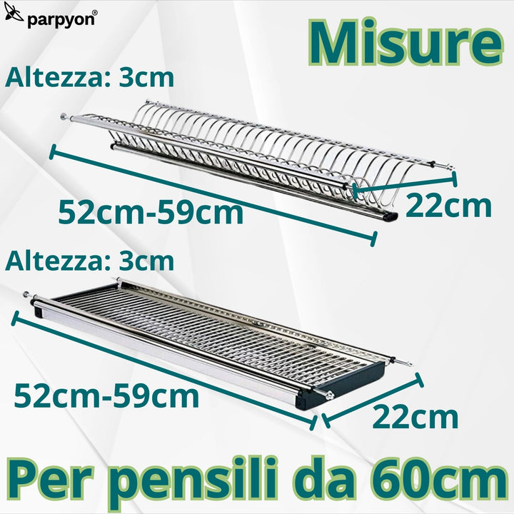 Scolapiatti Acciaio Inox 18/10 da 56cm con Vaschetta