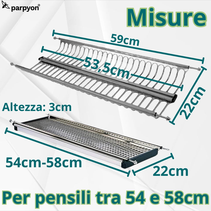 Scolapiatti Acciaio Inox 18/10 da 56cm con Vaschetta