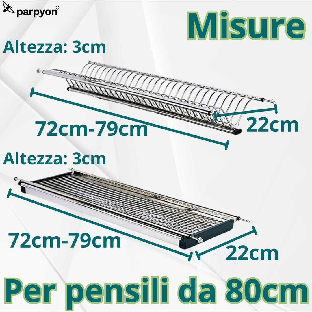 Scolapiatti Acciaio Inox 18/10 da 76cm con Vaschetta