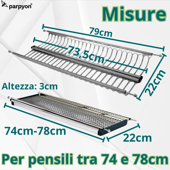 Scolapiatti Acciaio Inox 18/10 da 76cm con Vaschetta