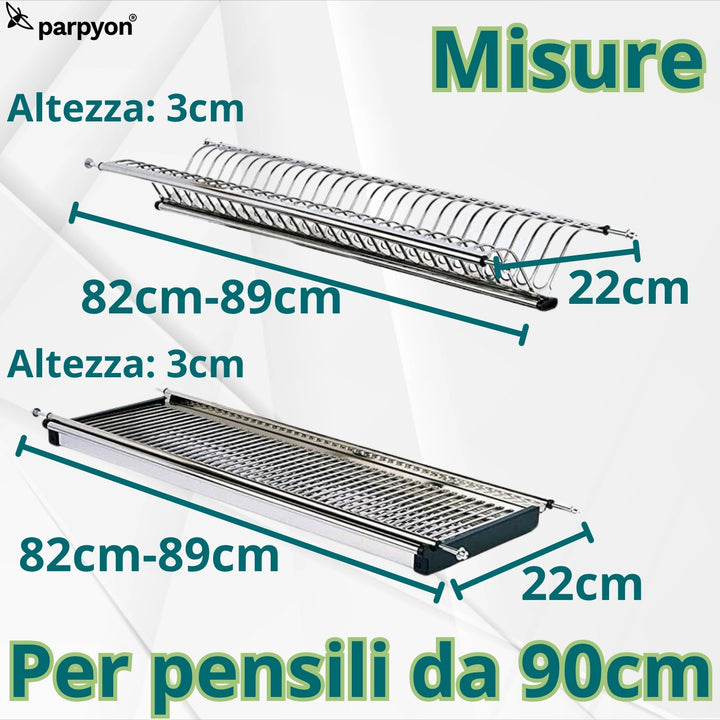 Scolapiatti Acciaio Inox 18/10 da 86cm con Vaschetta