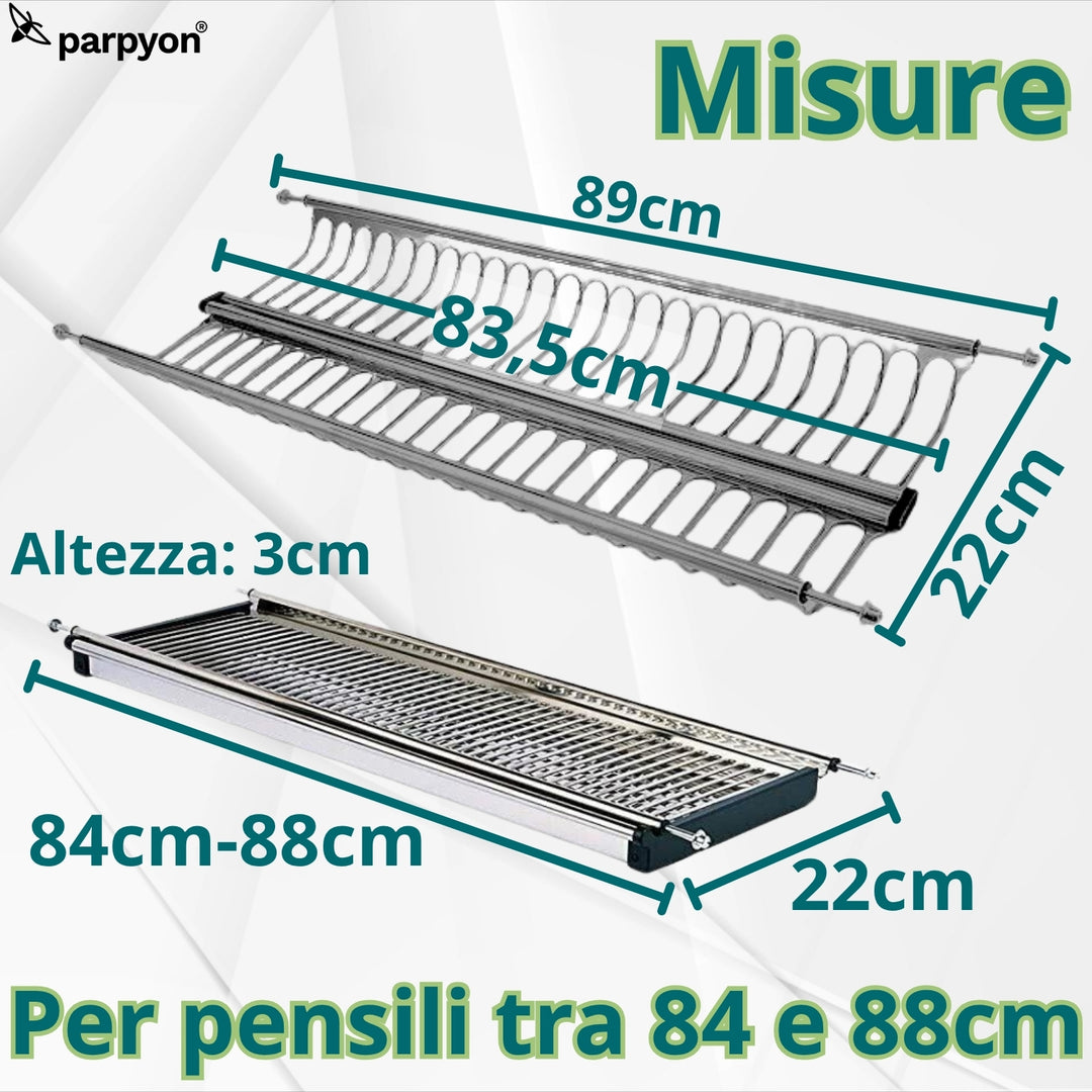 Scolapiatti Acciaio Inox 18/10 da 86cm con Vaschetta