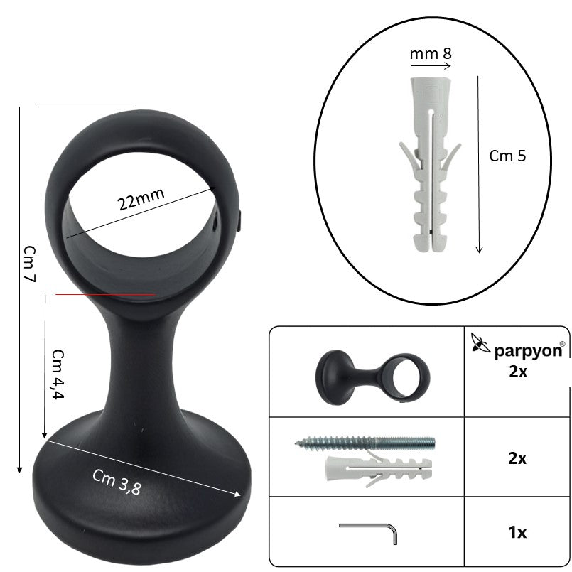 Supporti per bastoni tende in Metallo, 2pz. + viti e tasselli