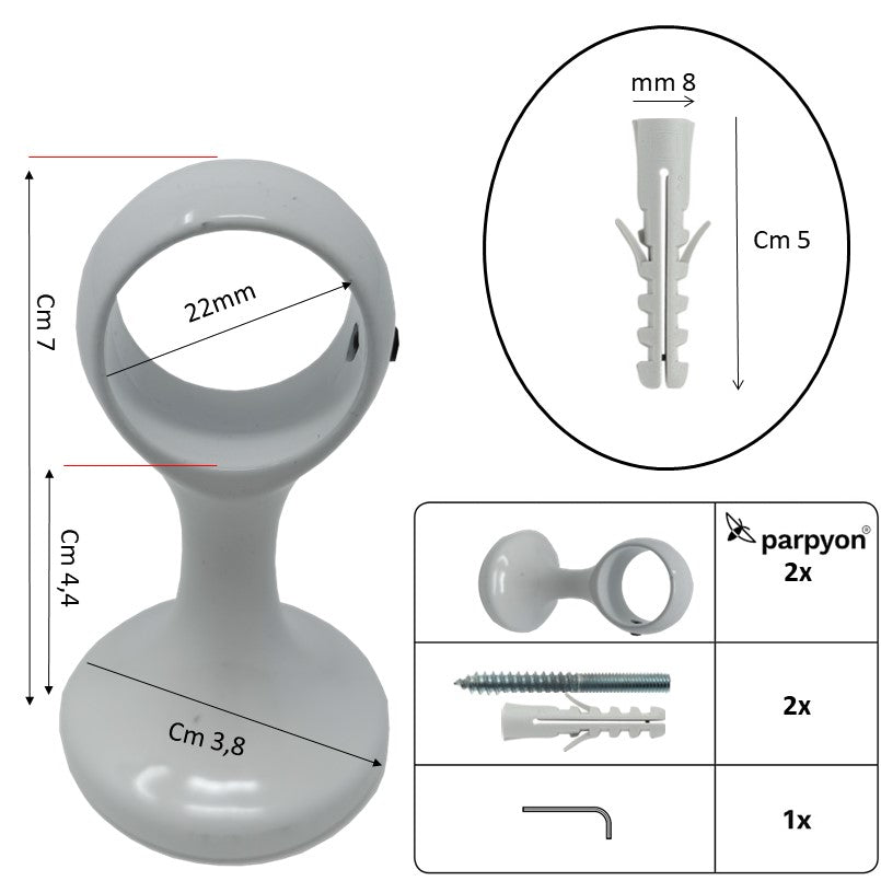 Supporti per bastoni tende in Metallo, 2pz. + viti e tasselli