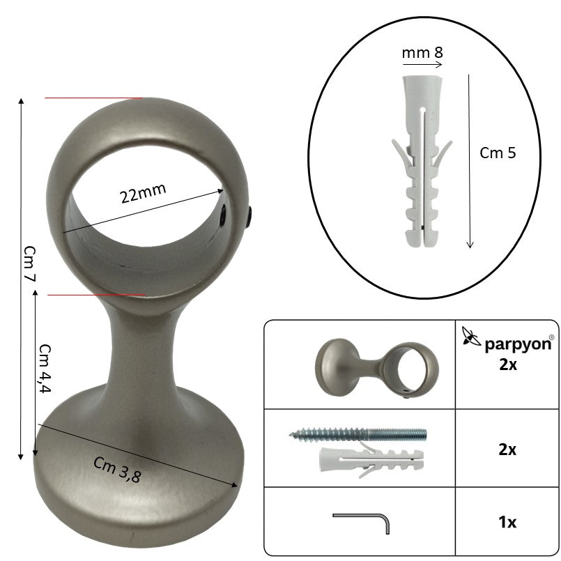 Supporti per bastoni tende in Metallo, 2pz. + viti e tasselli