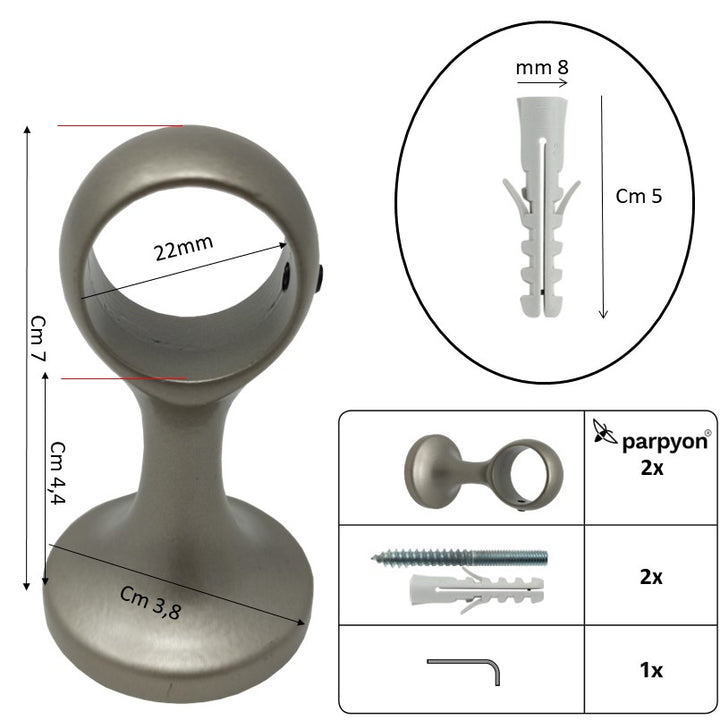 Supporti per bastoni tende in Metallo, 2pz. + viti e tasselli