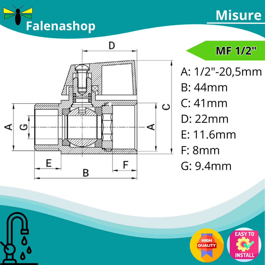 Valvola a sfera MF 1/2"" con leva in metallo