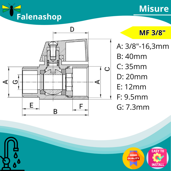 Valvola a sfera MF 3/8" con leva in metallo