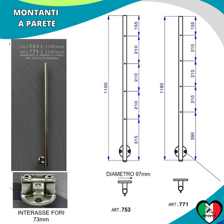 Montante per Ringhiera Fissaggio Laterale