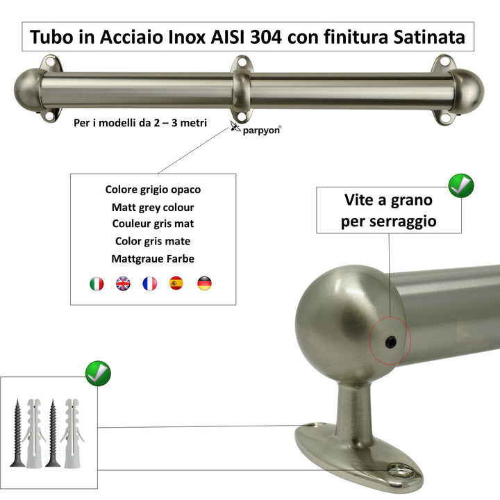 Corrimano in Acciaio Inox D.32mm con supporti Mod.M19