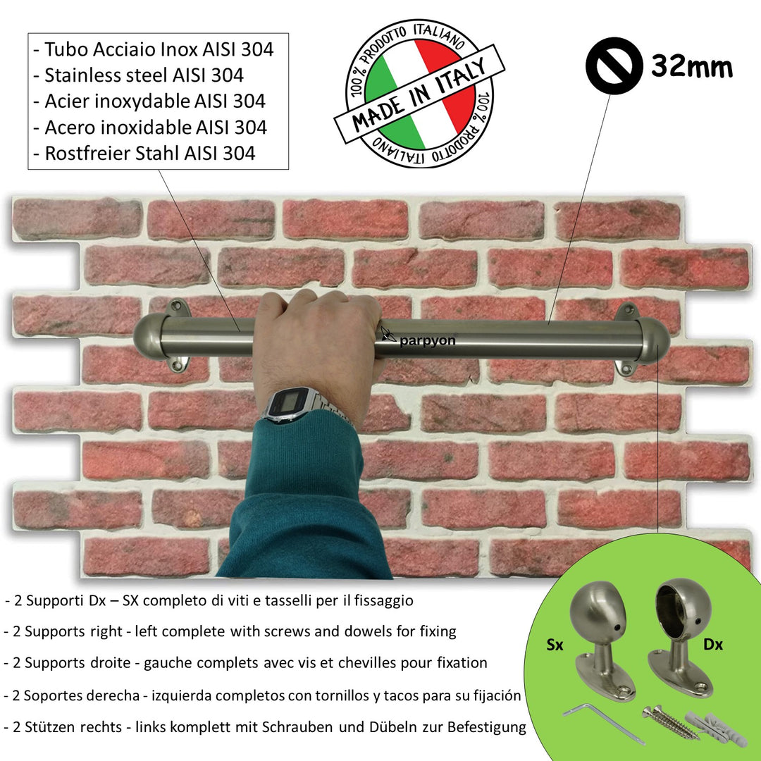Corrimano in Acciaio Inox D.32mm con supporti Mod.M19