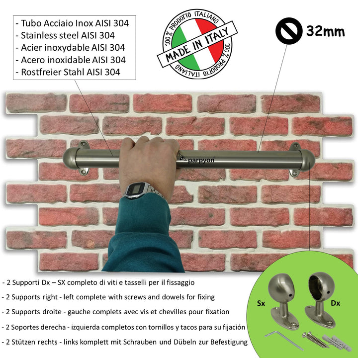 Corrimano in Acciaio Inox D.32mm con supporti Mod.M19