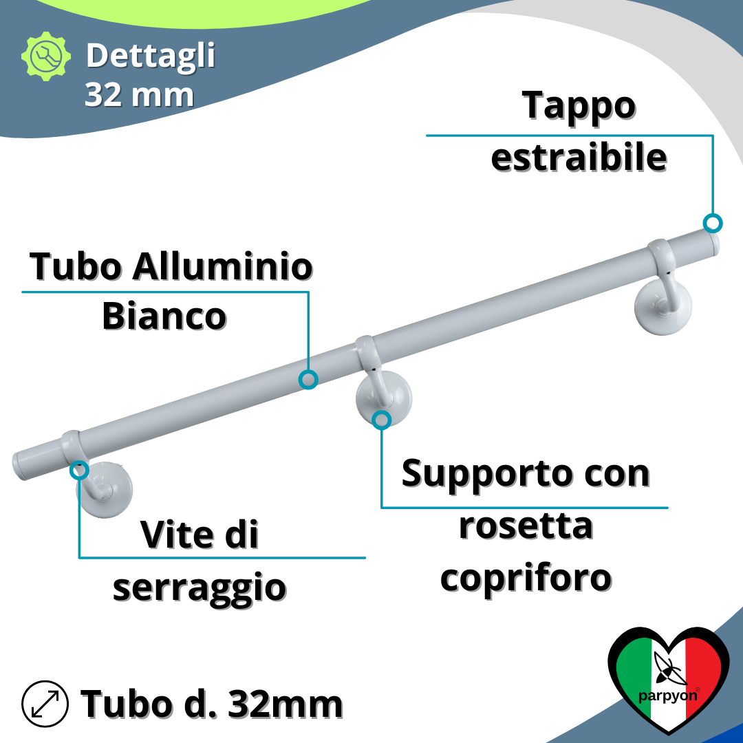 Corrimano scala interna in Metallo BIANCO con supporti a muro 525 falenashop.myshopify.com