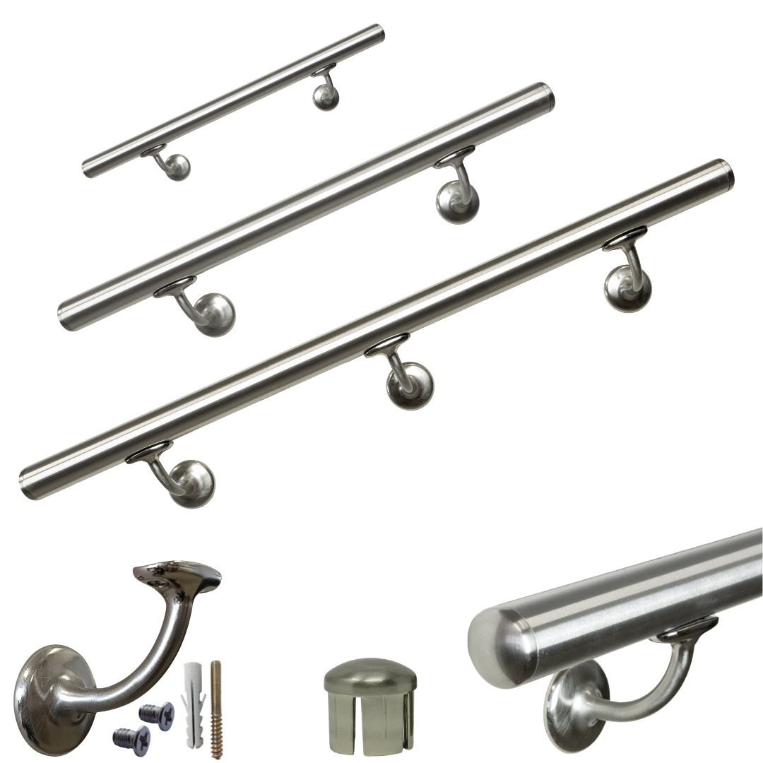 Corrimano scala interna in Acciaio Inox D.40mm con sup. a muro V42R falenashop.myshopify.com