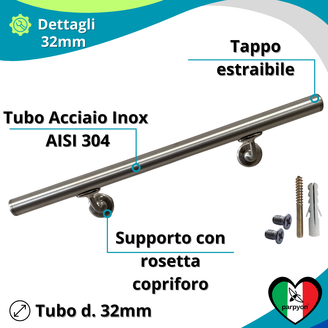 Corrimano a muro in Acciaio Inox D.32mm V42R ACCIAIO INOX