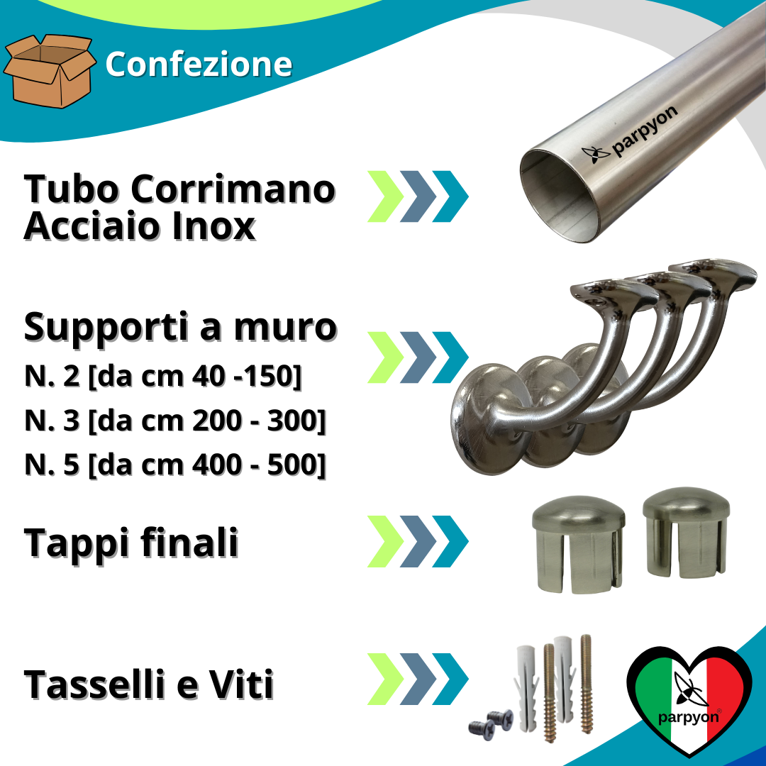 Corrimano a muro in Acciaio Inox D.32mm V42R