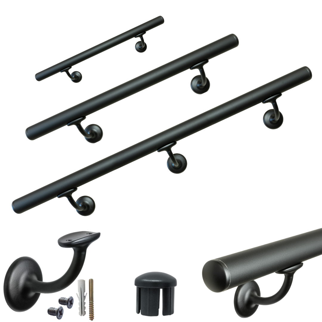 Corrimano scala interna in metallo NERO D.32mm supporti V42R falenashop.myshopify.com