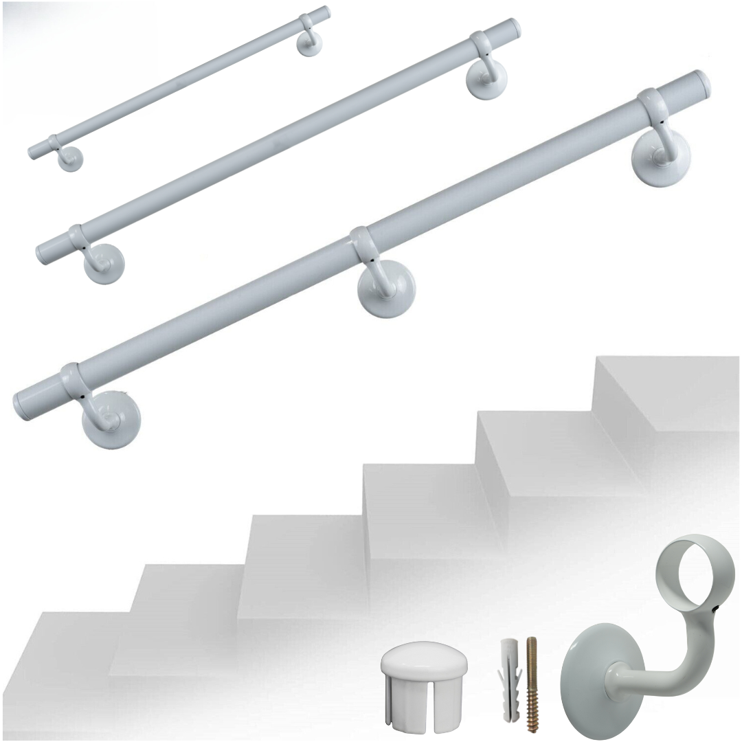 Corrimano scala interna in Metallo BIANCO con supporti a muro 525 falenashop.myshopify.com