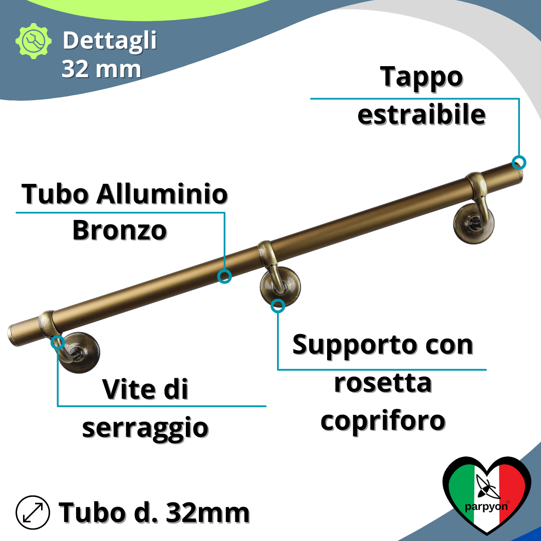 Corrimano scala interna in Metallo BRONZO con supporti a muro 525 falenashop.myshopify.com