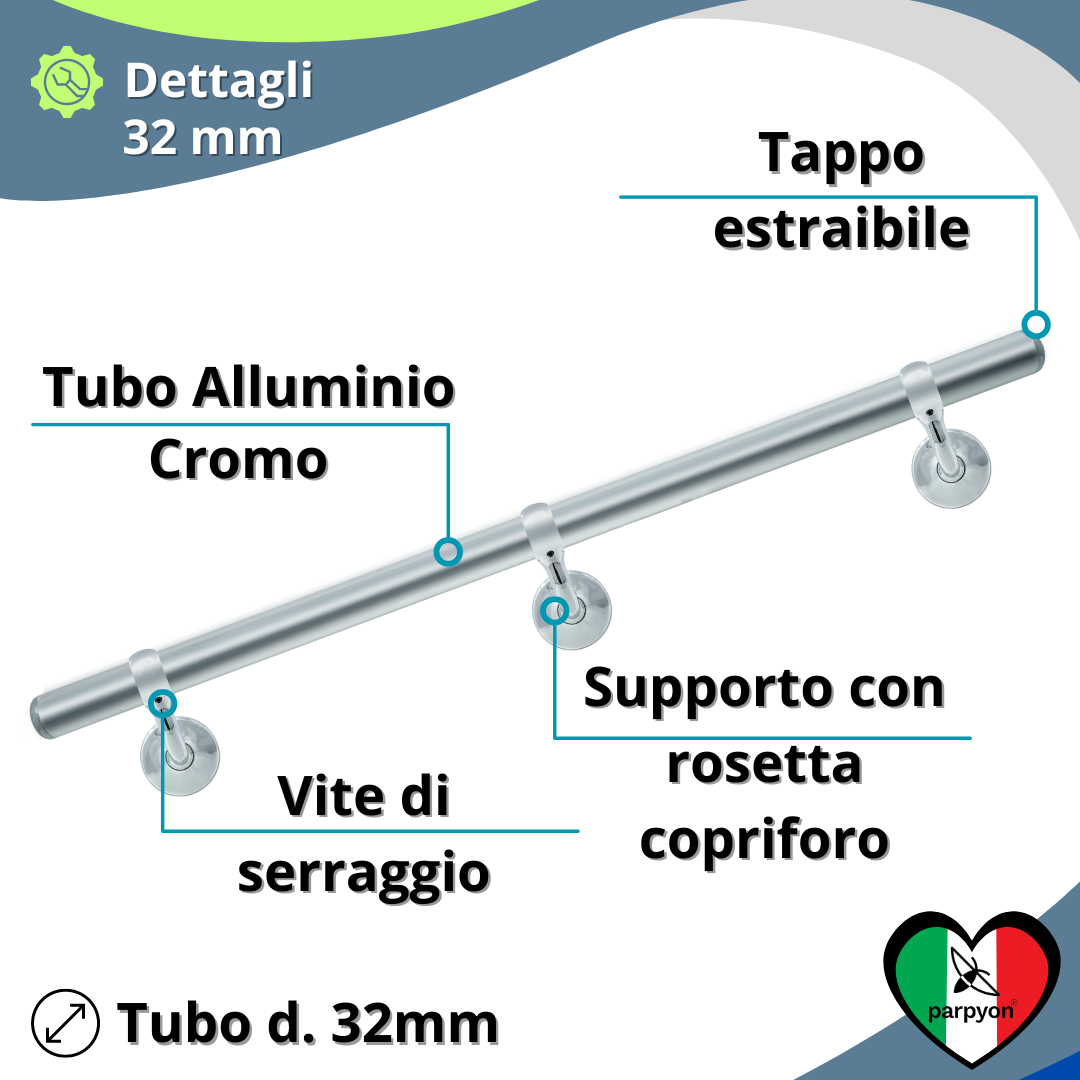 Corrimano scala interna in Metallo CROMO con supporti a muro 525 falenashop.myshopify.com