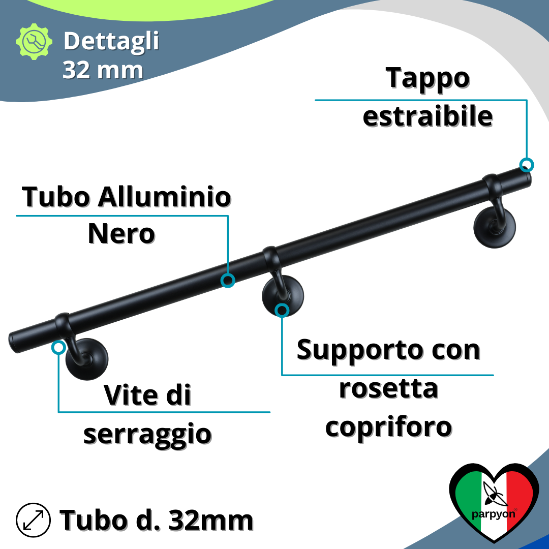 Corrimano scala interna in Metallo NERO con supporti a muro 525 falenashop.myshopify.com