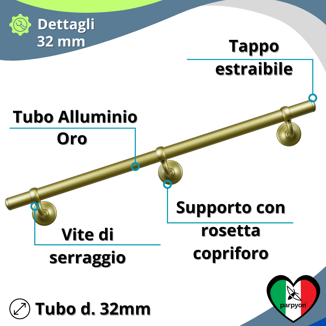 Corrimano scala interna in Metallo ORO SAT. con supporti a muro 525 falenashop.myshopify.com