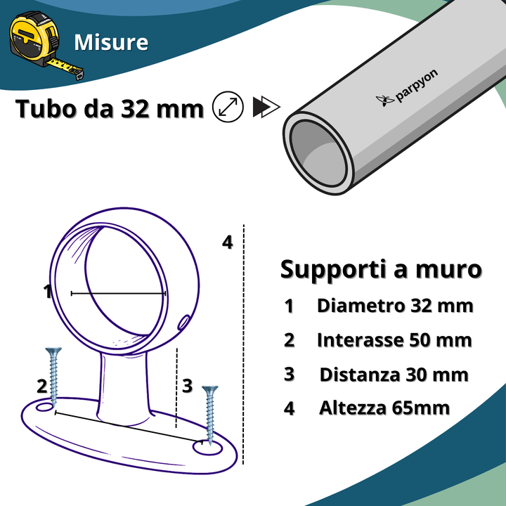 Corrimano in metallo Bianco con supporti a muro Mod.518