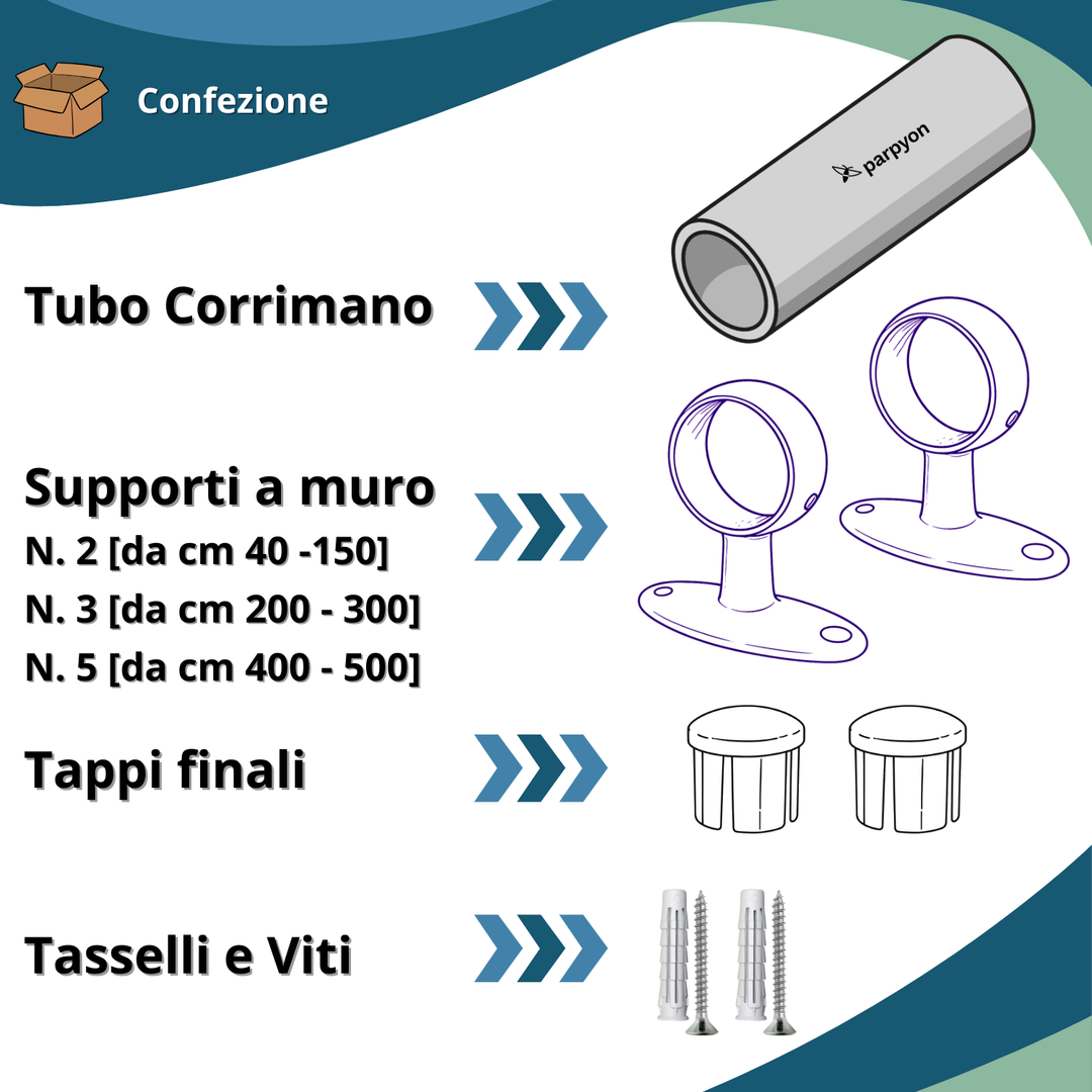 Corrimano in metallo Bianco con supporti a muro Mod.518