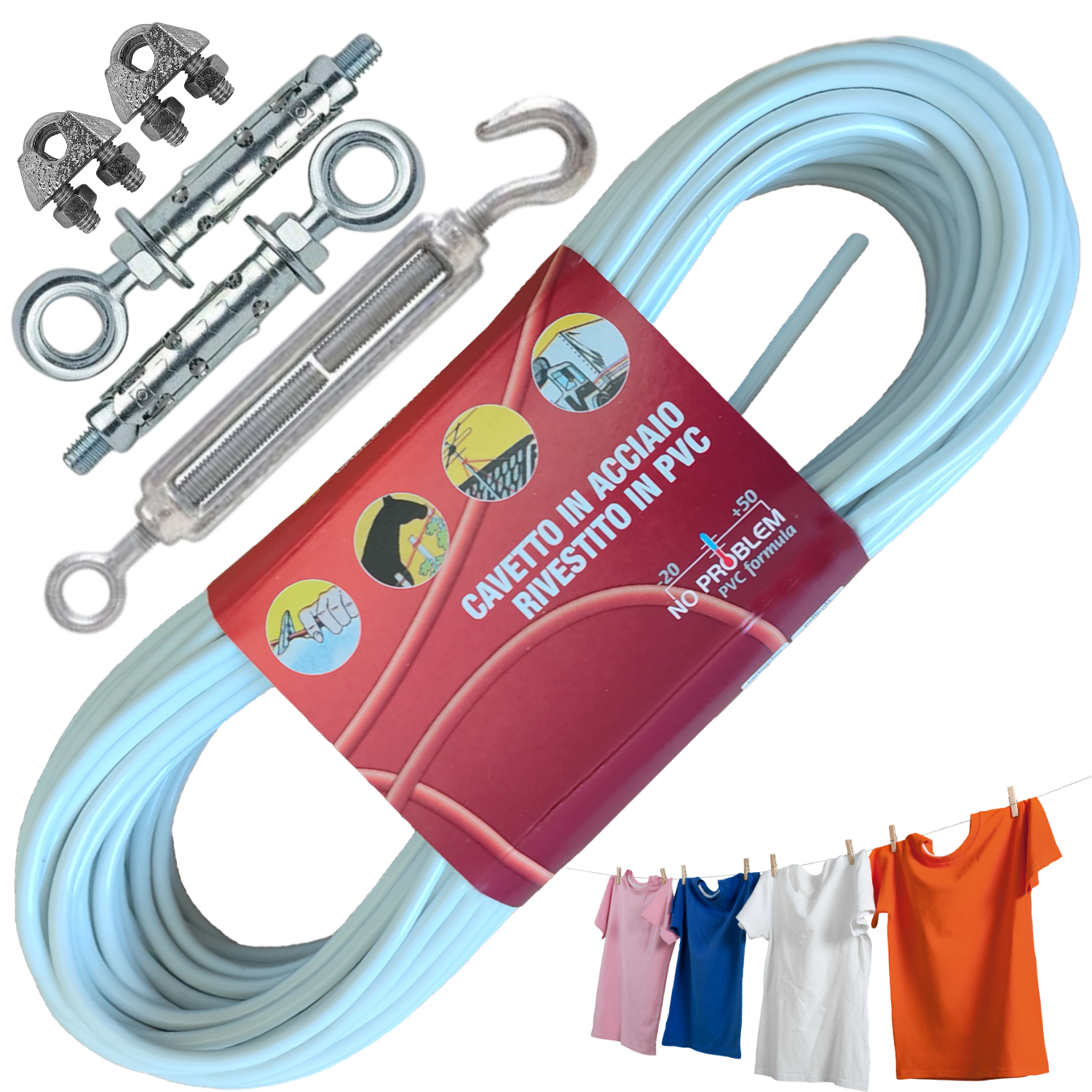 Filo per stendere il bucato da esterno d.4,5mm + KIT a Muro falenashop.myshopify.com
