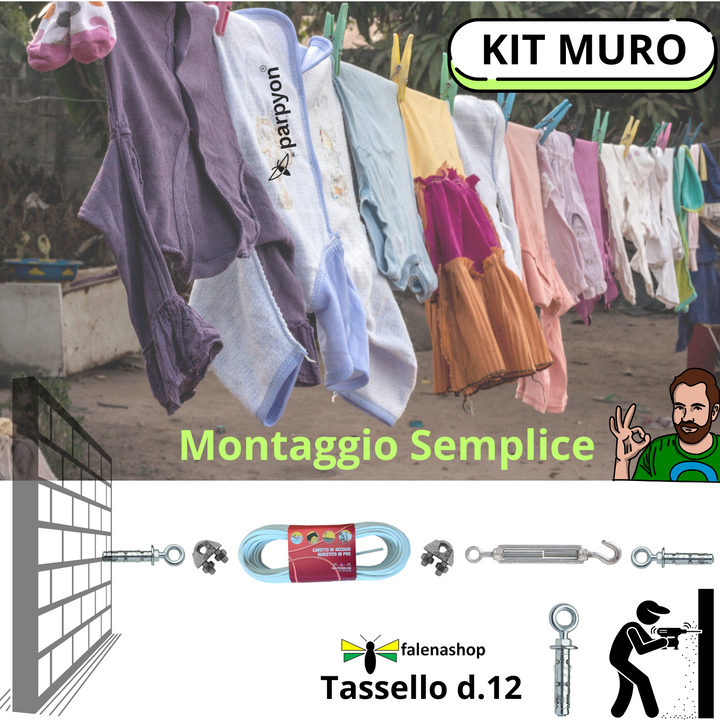 Filo per stendere il bucato da esterno d.4,5mm + KIT a Muro