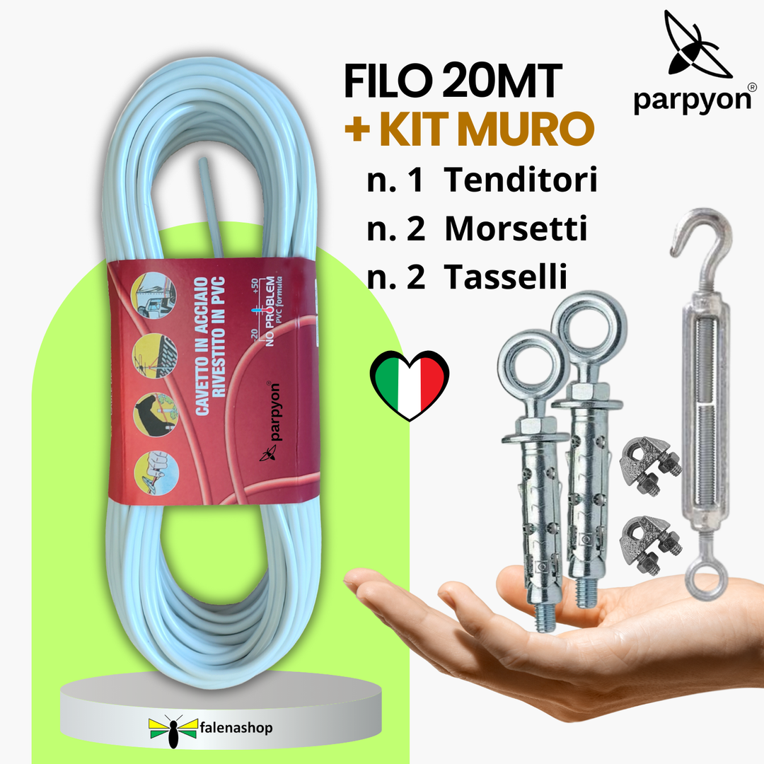 Filo per stendere il bucato da esterno d.4,5mm + KIT a Muro