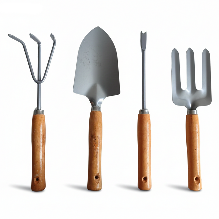 Kit attrezzi giardinaggio con manico in legno 4pz