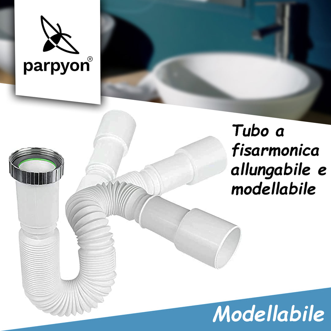 Sifone Lavabo Bagno in Acciaio Tubo Estensibile 1"1/4x32
