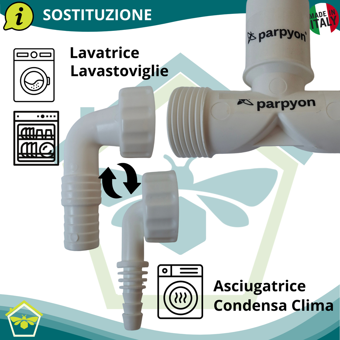 Sifone Scarico doppio Lavatrice + Asciugatrice a muro d.32