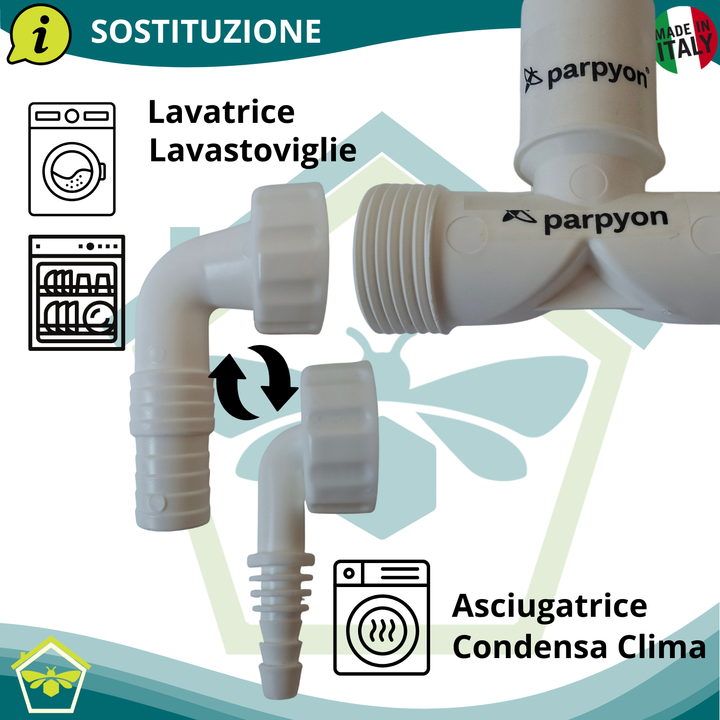 Sifone Scarico doppio Lavatrice + Asciugatrice a muro d.32