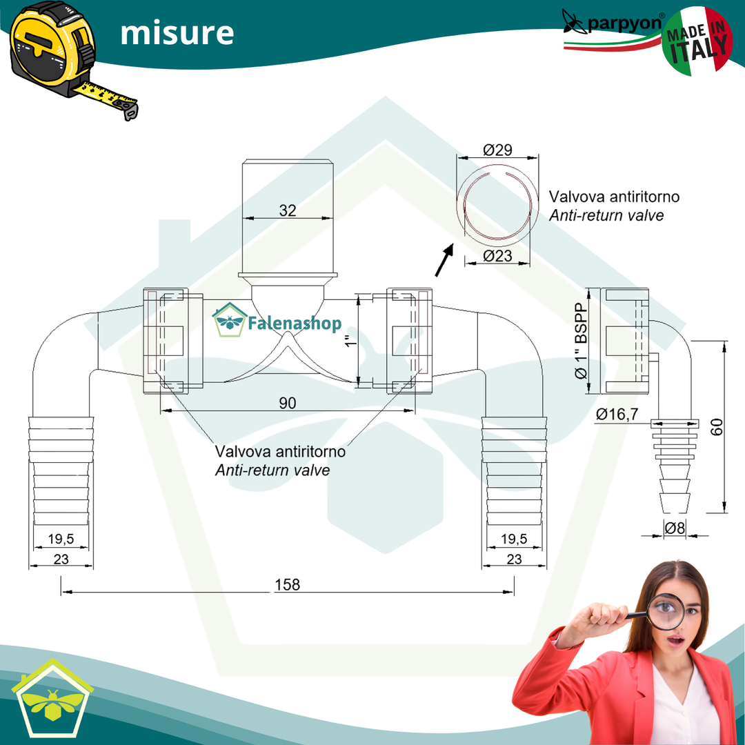 Sifone Scarico doppio Lavatrice + Asciugatrice a muro d.32