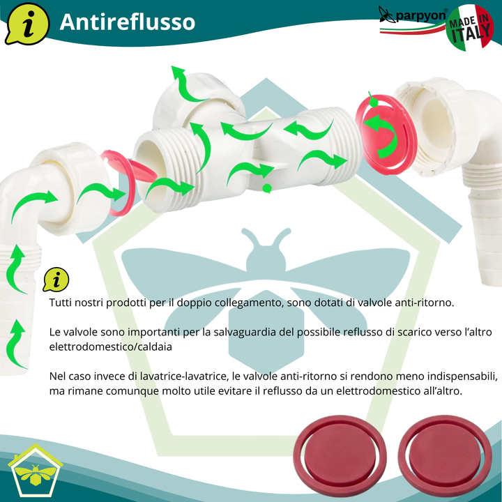 Sifone Scarico doppio Lavatrice + Asciugatrice a muro Filetto 1"